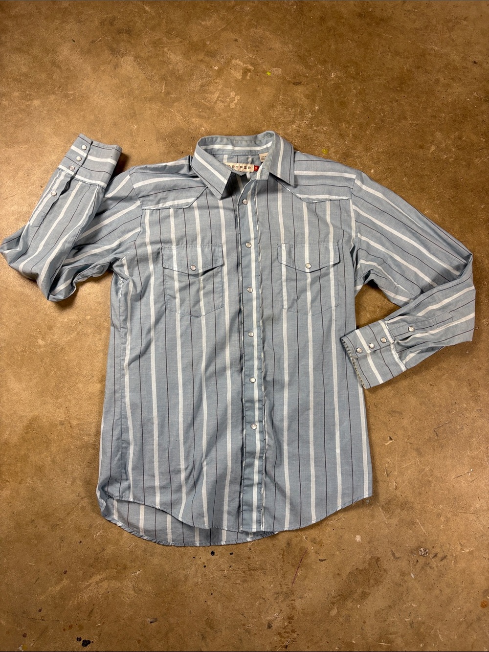 Men's Medium Roper Western Blue Stripe Button-Up Shirt